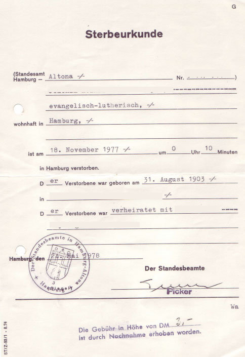 German Death Certificates From Germany